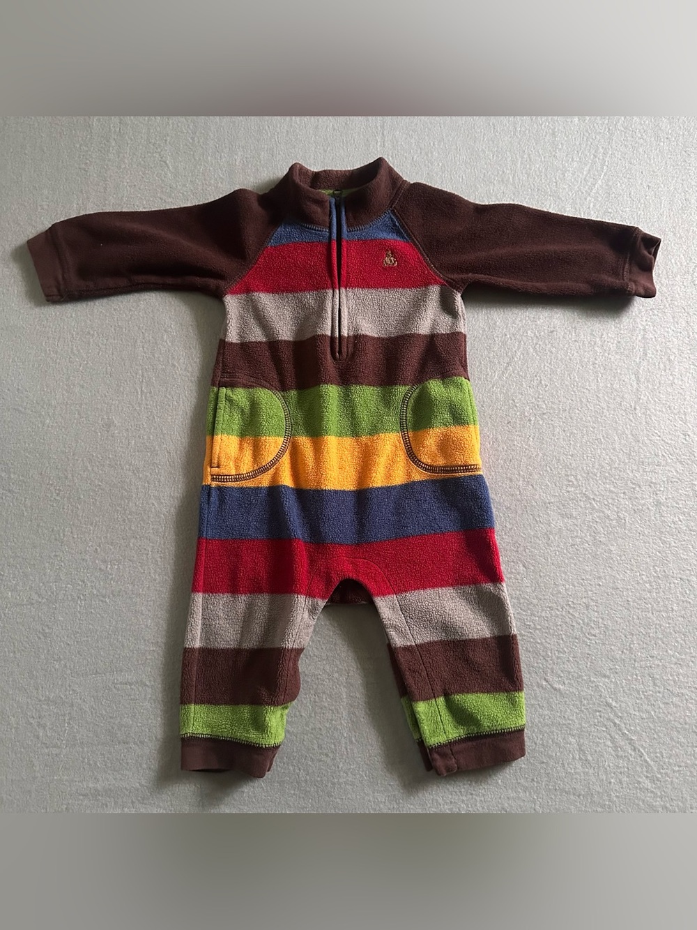 Baby Gap Boys 3-6 Months Fleece Striped One Piece Romper Teddy Bear Snap Up